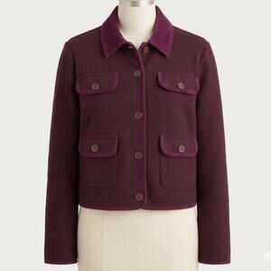J Crew Knit Wool Blend Barn Jacket Oxblood Purple Red Burgundy Shacket Small
